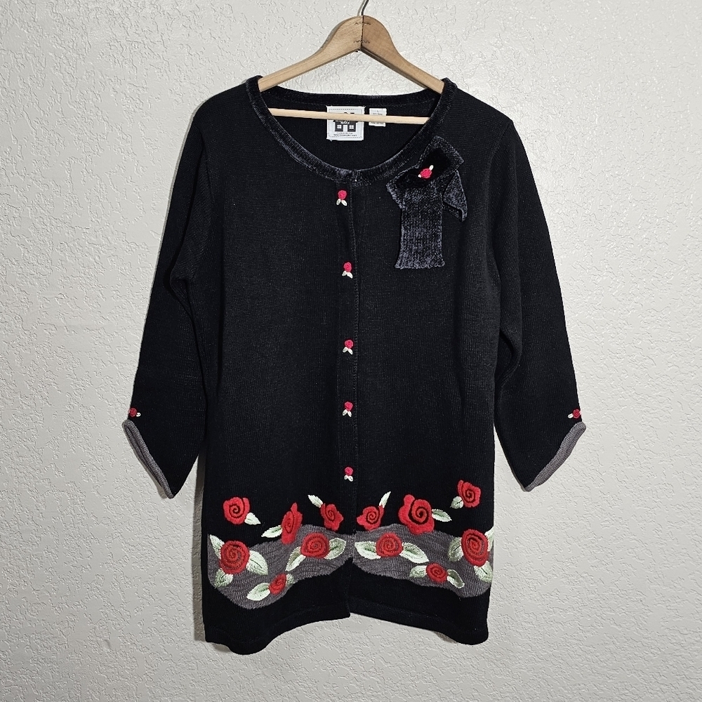 Storybook Knits Rose Floral Embroidered Sweater